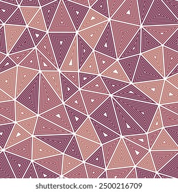 Mosaic background. Medium triangles size. Multiple repeated inner triangles. Multiple colors style. Repeatable pattern. Artistic vector tiles. Seamless vector illustration.