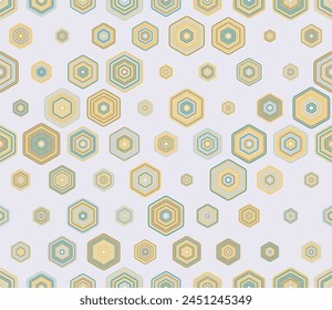 Mosaic background. Multicolored geometric elements of varied size. Rounded stacked hexagons mosaic pattern. Hexagonal cells. Tileable pattern. Seamless vector illustration.