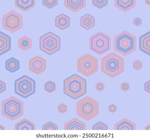 Mosaic background. Multicolored geometric elements of varied size. Rounded stacked hexagons mosaic pattern. Large honeycomb cells. Tileable pattern. Seamless vector illustration.