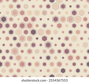 Mosaic background. Multicolored geometric elements of varied size. Rounded hexagons mosaic pattern with inner solid cells. Hexagon pattern. Tileable design. Seamless vector illustration.