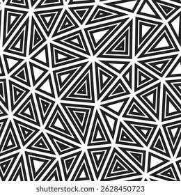 Mosaic background. Multiple repeated inner triangles. Large triangles size. Black and white style. Seamless pattern. Artistic vector tiles. Awesome vector illustration.