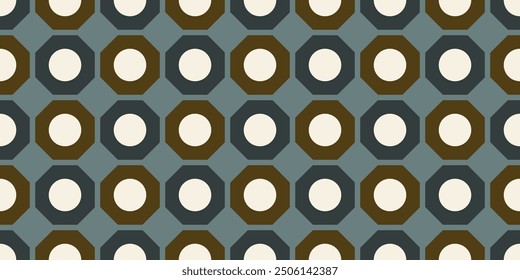 Mosaic background octagonal tiles seamless pattern. Ornamental medieval tiled floor colorful geometric design. Stylish scarf, dress, shirt textile fabric swatch. Easy to recolor all over print block.