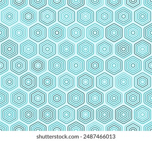 Mosaic background. Rounded stacked hexagons mosaic cells. Cyan color tones. Hexagonal cells. Tileable pattern. Seamless vector illustration.