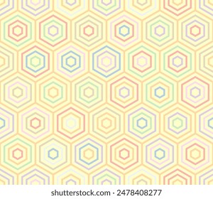 Mosaic background. Simple stacked hexagons pattern. Large honeycomb cells. Multiple tones color palette. Seamless pattern. Tileable vector illustration.