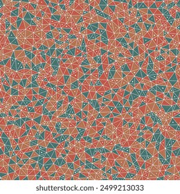 Mosaic background. Small triangles size. Multiple repeated inner triangles. Multiple colors style. Repeatable pattern. Artistic vector tiles. Seamless vector illustration.