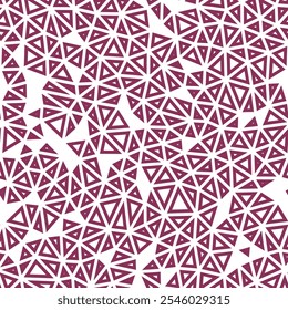 Mosaic background with small triangles in a solid color style. Geometric shapes outlined in a repeatable pattern with mauve shadows. Artistic vector tiles in a seamless vector illustration.