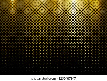 Mosaic background with squares, rectangles of different shades of yellow, gold color. Chic festive disco background. Vector illustration