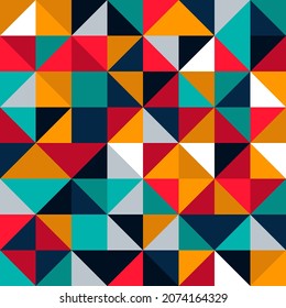 Mosaikhintergrund aus Dreiecken. Geometrische Fliesen in verschiedenen Farben. Vektorgrafik.
