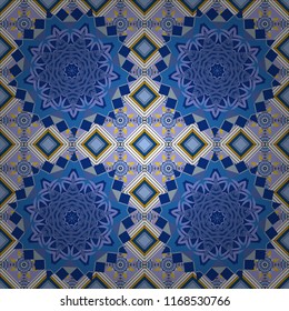 Mosaic background in white, neutral and blue colors. Vector abstract patch seamless pattern.