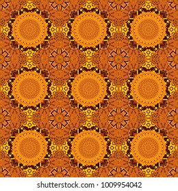 Mosaic background in yellow, brown and orange colors. Vector abstract patch seamless pattern.