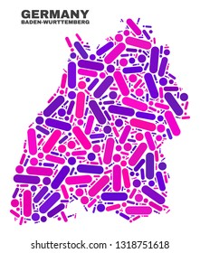 Mosaic Baden-Wurttemberg Land map isolated on a white background. Vector geographic abstraction in pink and violet colors.