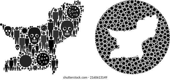 Mosaic Balochistan Province map designed from sars virus elements and men and dead head elements. Flu virus Balochistan Province map mosaic designed with sphere and carved shape.