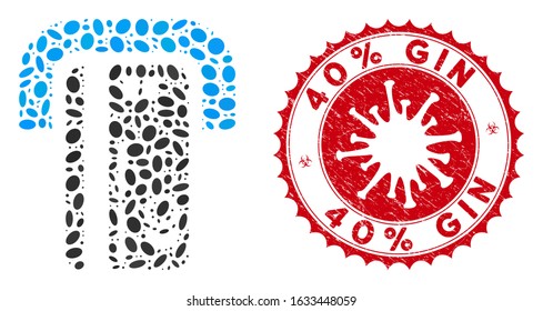 Mosaic banking machine icon and red round grunge stamp seal with 40% Gin phrase and coronavirus symbol. Mosaic vector is created with banking machine icon and with randomized ellipse spots.