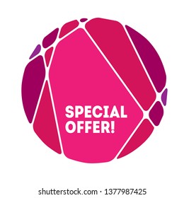 Mosaic banner design template. Pink broken elements for minimal banner, logo, social post.