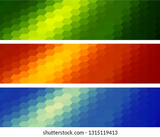 Mosaic banners set, interesting  vector hexagonal pattern backgrounds.