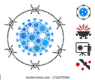 El virus SARS de alambre de púas mosaico se organiza a partir de elementos del virus de la gripe en diferentes tamaños y colores. Los ítems virales vectoriales se agrupan en un ícono abstracto del virus SARS de alambre de púas de mosaico.