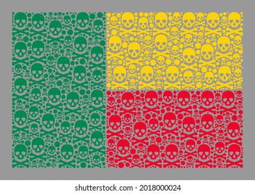 Mosaic Benin flag created of death icons. Pirate vector straight mosaic Benin flag constructed for hacker projects. Designed for political or patriotic projects.