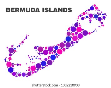Mosaic Bermuda Islands map isolated on a white background. Vector geographic abstraction in pink and violet colors. Mosaic of Bermuda Islands map combined of scattered circle dots.