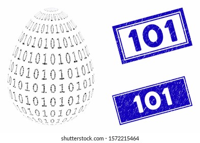 Mosaic binary digital abstract egg icon and rectangle 101 seal stamps. Flat vector binary digital abstract egg mosaic icon of scattered rotated rectangle items.