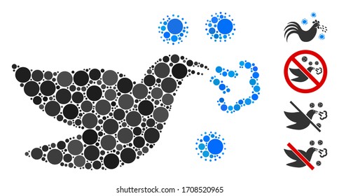 Mosaic Bird flu icon constructed from spheric elements in random sizes, positions and proportions. Vector spheric dots are combined into abstract mosaic bird flu icon. Some bonus pictograms are added.