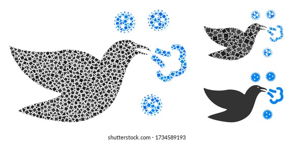 Mosaic Bird flu icon organized from tremulant items in various sizes, positions and proportions. Vector raggy spots are combined into abstract mosaic bird flu icon.