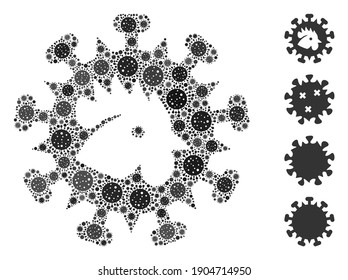 Mosaic bird flu virus constructed from flu virus icons in random sizes and color hues. Vector pathogen icons are organized into abstract mosaic bird flu virus icon. Some bonus icons are added.