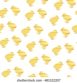 Mosaic Birds Seamless pattern. Silhouettes of fluffy chicks on white background. Vector illustration. 