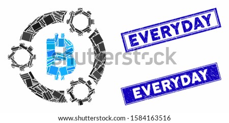 Mosaic Bitcoin pool collaboration pictogram and rectangular Everyday seal stamps. Flat vector Bitcoin pool collaboration mosaic icon of randomized rotated rectangular elements.