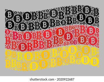 Mosaic bitcoin waving Germany flag designed with bitcoin items. Vector mosaic waving Germany flag designed for peer-to-peer wallpapers.
