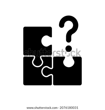 Mosaic black glyph icon. Search for missing piece. Challenge for logic. Maze jigsaw, clues for riddle. Part of quest. Escape room. Silhouette symbol on white space. Vector isolated illustration