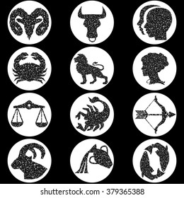 Mosaic black and white zodiac signs