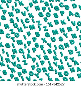 Mosaic of blue 3D letters. Vector seamless pattern.