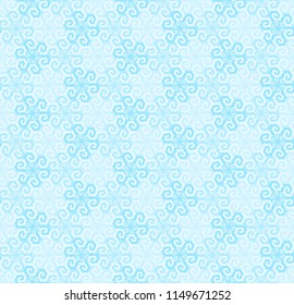 Mosaic from blue snowflakes in techno style. Seamless pattern.
