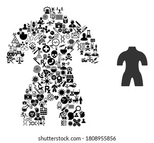 Mosaic body of health care icons and basic icon. Mosaic vector body is composed of health care icons. Flat design elements for hospital posters. Illustration is based on body pictogram.