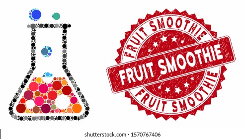 Mosaic boil liquid and rubber stamp watermark with Fruit Smoothie text. Mosaic vector is formed with boil liquid icon and with scattered circle items. Fruit Smoothie stamp seal uses red color,