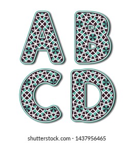 Mosaic bold alphabet letters. Vector ornamental set