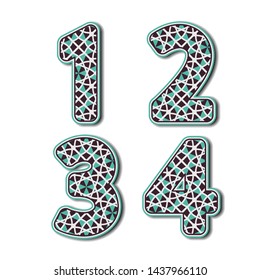 Mosaic bold numbers. Vector ornamental retro style set