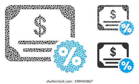 Mosaic Bond coupon icon designed from rugged pieces in various sizes, positions and proportions. Vector rugged pieces are united into abstract collage bond coupon icon.