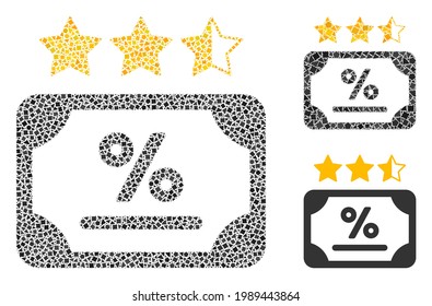 Mosaic Bond rating icon composed of abrupt parts in variable sizes, positions and proportions. Vector irregular dots are composed into abstract illustration bond rating icon.