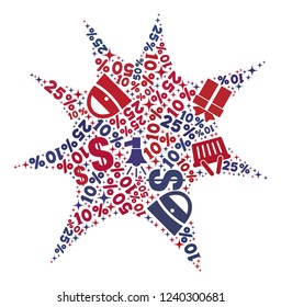 Mosaic boom splash designed with blue and red shopping symbols. Retail composition of mosaic boom splash icon. Flat design for shopping posters.