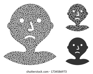 Mosaic I am bored icon composed of joggly items in various sizes, positions and proportions. Vector puzzle items are grouped into abstract mosaic I am bored icon.