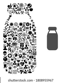 Mosaic bottle of medic icons and basic icon. Mosaic vector bottle is formed of medic icons. Abstract design elements for pharmacy wallpapers. Illustration is based on bottle pictogram.