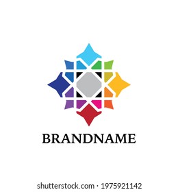 Mosaic Box logo design template. Vector colorful geometric logotype illustration in puzzle style. Graphic rhombus icon label. Modern abstract square symbol badge isolated on background