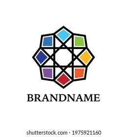 Mosaic Box logo design template. Vector colorful geometric logotype illustration in puzzle style. Graphic rhombus icon label. Modern abstract square symbol badge isolated on background