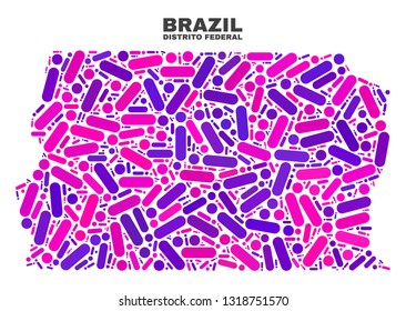 Mosaic Brazil Distrito Federal map isolated on a white background. Vector geographic abstraction in pink and violet colors.