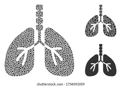 Mosaic Breathe system icon constructed from bumpy items in different sizes, positions and proportions. Vector bumpy spots are organized into abstract mosaic breathe system icon.