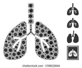 Mosaic breathe system united from coronavirus icons in random sizes and color hues. Vector viral icons are grouped into abstract mosaic breathe system icon. Some bonus icons are added.