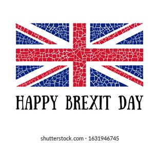 Mosaic British flag with Happy Brexit Day text. Union Jack flag in Mosaic style. Design element for news, postcards, posters.