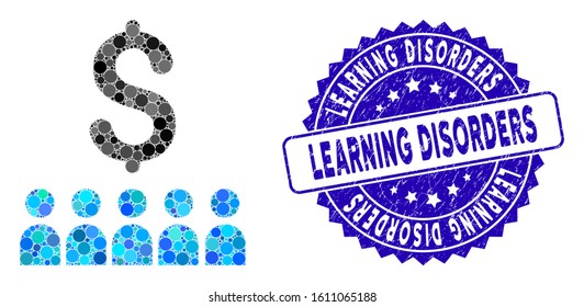 Mosaic business education icon and corroded stamp seal with Learning Disorders caption. Mosaic vector is formed from business education icon and with randomized circle elements.