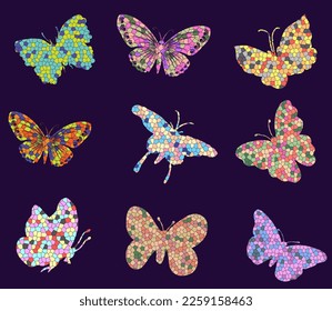 Mosaic Butterflies Monarch Vector Icons